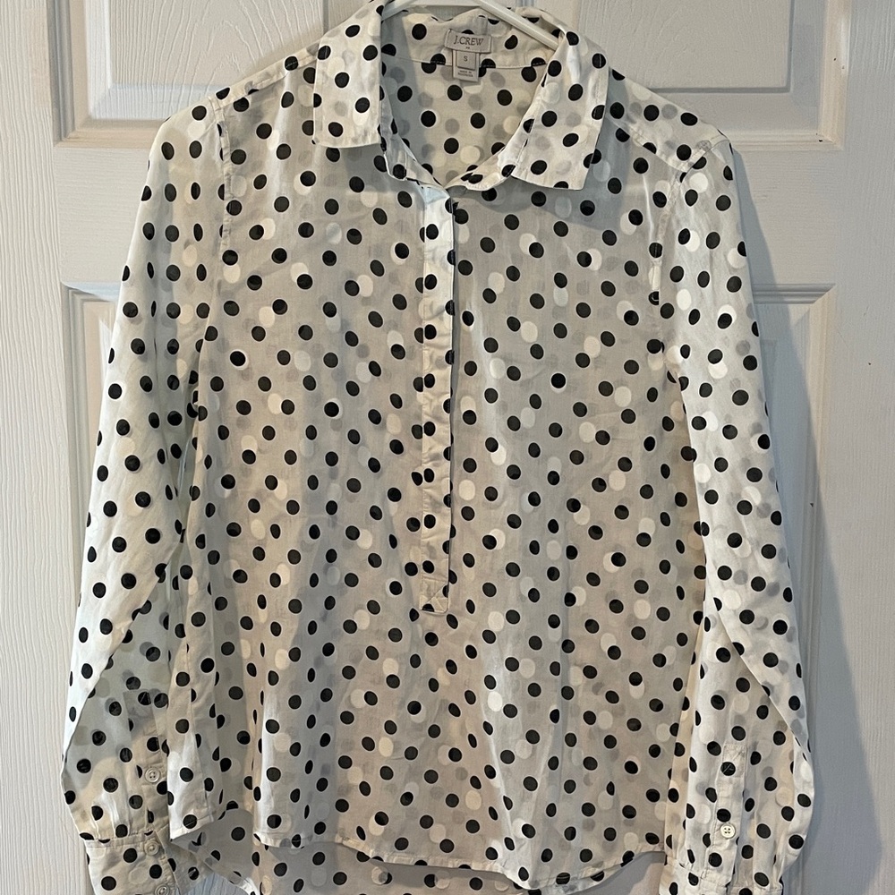 J. CREW Size Small Black and White Polka Dot Button-Down Shirt